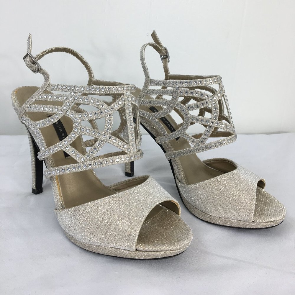 Caparros Gold Metallic Glitter Stiletto Formal Heel Sandals Size 6 EXCELLENT
